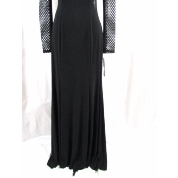 Xscape Black Mesh Cutout Long Sleeve Gown - Picture 3 of 8